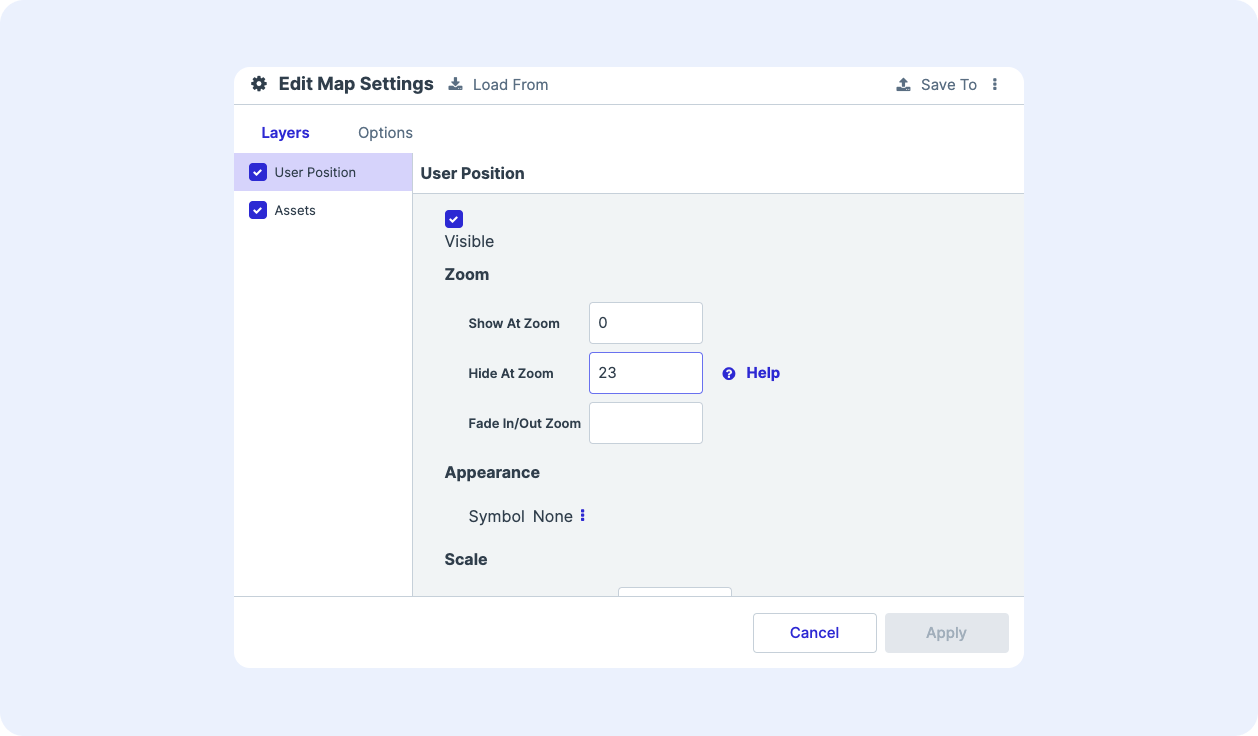 Map settings panel