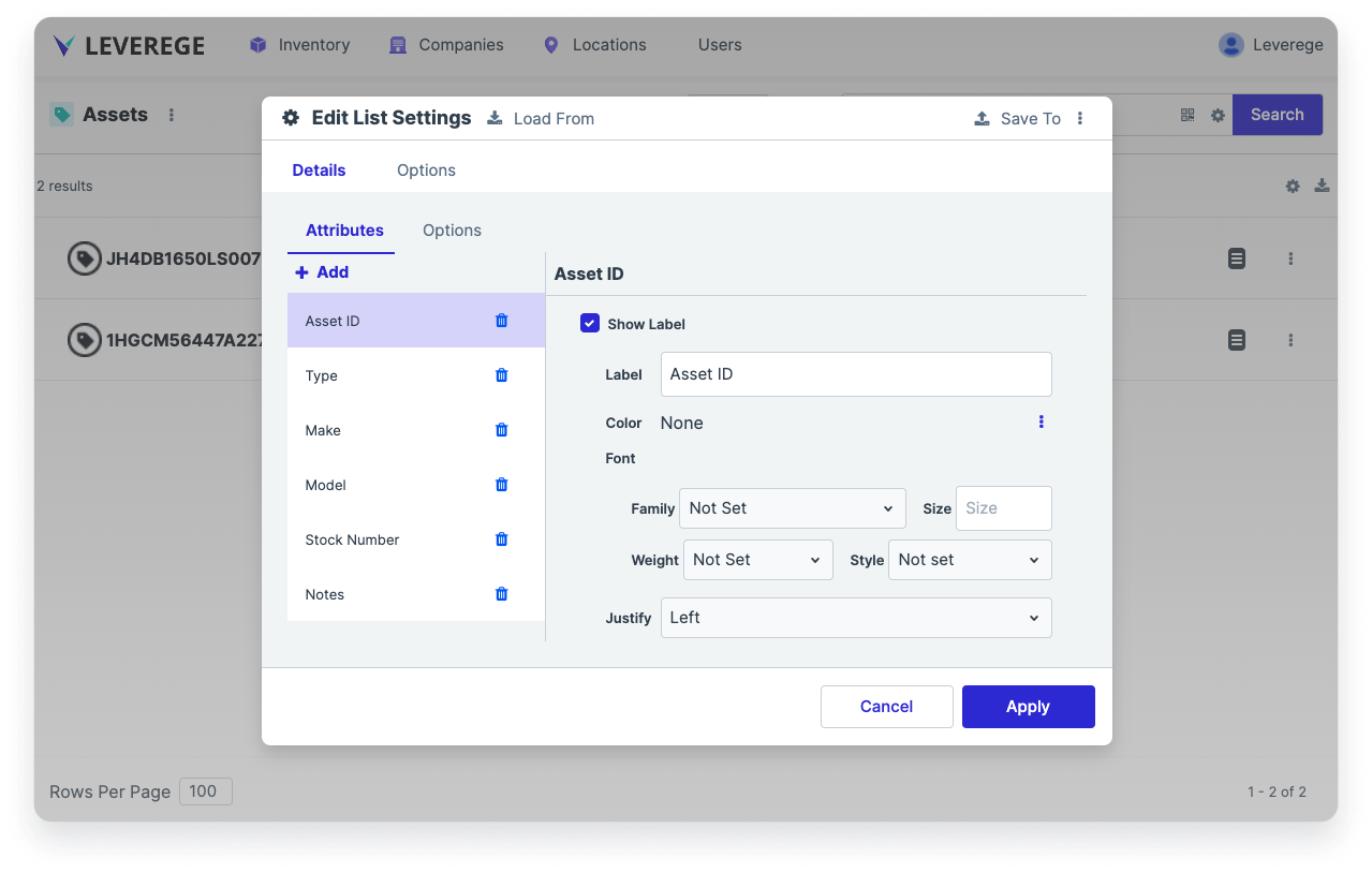 List viewer config panel