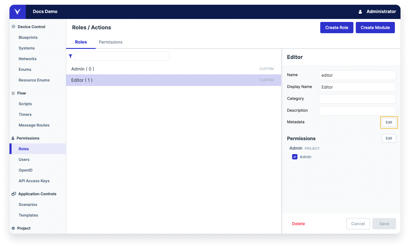 Editing role metadata