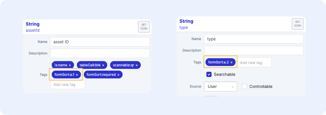 Form sort tags applied to attributes